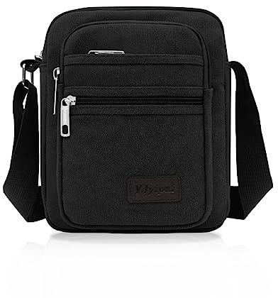 FuninCrea Bolso de Hombro Casual, Bolso Bandolera Pequeño Bolso Bandolera Hombre Bolsillo Múltiple de Lienzo, Bolso de Hombro Pequeño para Hombre con Bandolera para Deporte Viajes Senderismo