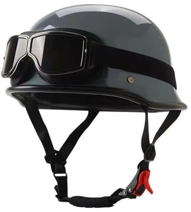 Stylish Retro Motorradhelm Halbschalenhelm Halbhelme mit ECE Genehmigt Brain-Cap Halbschale Roller-Helm Scooter-Helm Jet-Helm Mit Brille für Erwachsene Herren Damen L,S