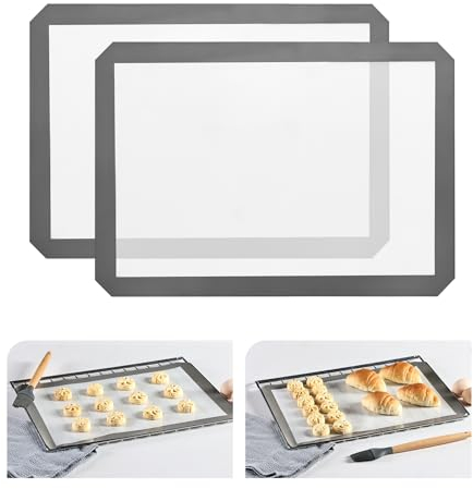 KitchenRaku 2-Pack Silicone Baking Mat, 16.5x11.6 (42 x 29.5 cm) Reusable Silicone Baking Sheets for Oven, BPA Free Nonstick Bakeware Mats for Cookies, Macarons, Bread and Pastry