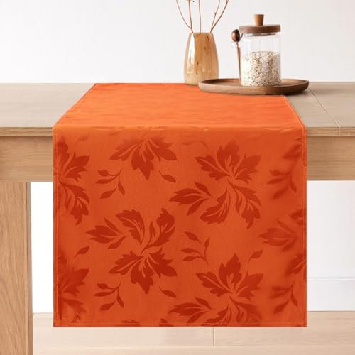Romanstile Jacquard Table Runner Rectangular Tablecloth 40 x 180 cm Modern Washable Autumn Table Runner Ideal Decoration for Dining Parties Home Kitchen Living Room, Orange,1 Piece