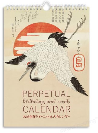 Perpetual Japanese Ukiyo-e Art Calendar - Woodblock Print Birthday Event Undated Planner Organiser