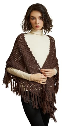 BEAUTELICATE Scialle all'uncinetto Donna Caldo Sciarpa Maglia Triangolare Lunga Frange Stole per Autunno Inverno