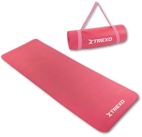 XTREXO NBR Übungsmatte in Rosa 183 x 61 cm Material von außergewöhnlicher Haltbarkeit und Flexibilität 15 mm Dicke mit rutschfester Textur Komplett mit Trageriemen Ideal für das Fitnesstraining