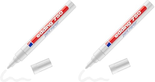 edding 750 PAINT MARKER PEN WHITE BULLET TIP LOW ODOUR 2-4mm Line (Pack of 2)
