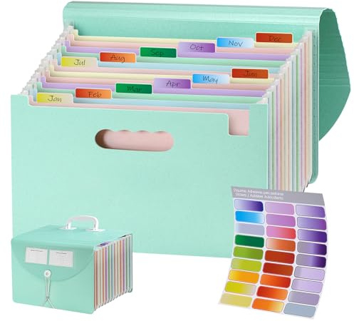 NOTEZMATE 13 Pocket Accordion File Organizer,Wheat Straw Expanding File Folder with Index Tabs and Colorful Inner Design,A4/Letter Paper Document Storage Organizer for Home School Office Supplies
