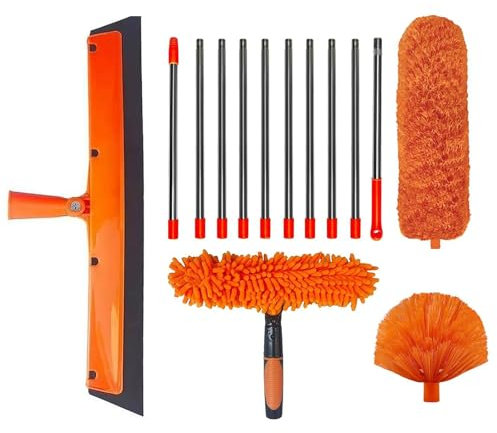 Extendable Microfiber Telescoping Duster Extendable Ceiling Duster 6m Telescopic Pole With Interchangeable Heads For Cobwebs Dust High Ceiling Fans Home Cleaning Extra Long Cobweb Cleaner