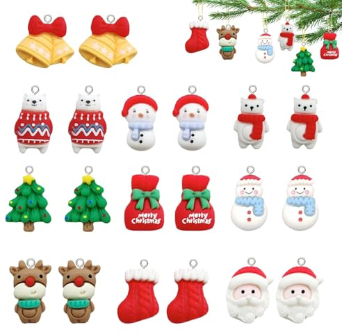 Pendenti Ciondoli Natalizi Resina, 30 Pezzi Mini Decorazioni Natalizie, Ornamenti Natalizi in Miniatura, Decorazioni Albero di Natale, Mini Ornamenti Natalizie in Resina per Decorazione Natale