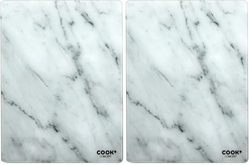 Cook Concept KD3348 Planche à découper rectangulaire Verre trempé Effet marbre Blanc et gris H0,4 x 30 x 40 cm (Lot de 2)
