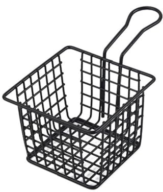 Fransk pommes frites i rostfritt stål för mellanmål, chips och kycklingvingar, rostsäkert järnporslin med bärbart handtag, svart