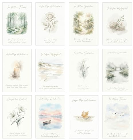 Edition Seidel Set de 12 tarjetas de condolencia con sobre. Tarjetas de condolencia Tarjeta de condolencia Tarjeta doble Tarjeta plegable Frases Condolencias (SW026)