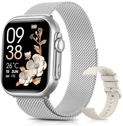 Reloj Inteligente Mujer con Autonomía 100 Días, 1000mAh Batería Grande, 1.83 Smartwatch Mujer con Llamadas, SpO2, Pulsómetro, Sueño, 120+ Modos Deportivos/Calorías/IP68 Podómetro/Android iOS Plata
