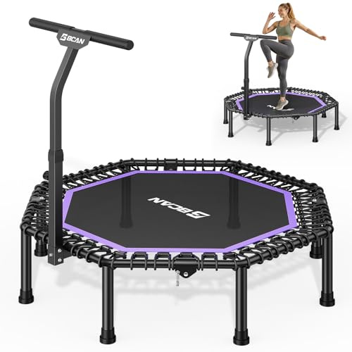 Trampoline d'intérieur BCAN Fitness, diamètre Ø 102/122/130 cm, Mini Trampoline à élastiques/Ressorts, Convient aux Adultes jusqu'à 204/250 kg, avec poignées réglables, Silencieux.