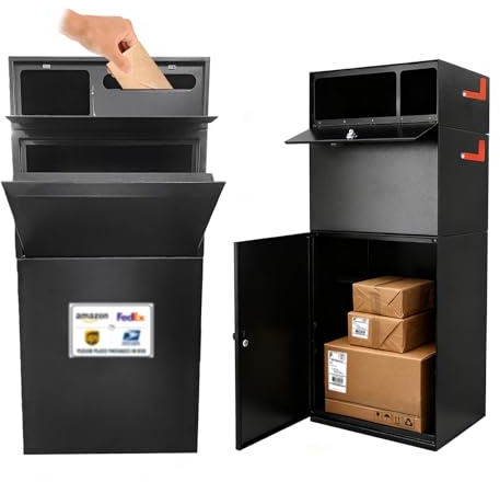 Large Secure Package Delivery Box for Outside with Lock, Stainless Steel,26 Gallon, Anti-Theft, Rust-Proof,Waterproof Box for Packages Delivery Outdoor/Porch/Curbside(Black)