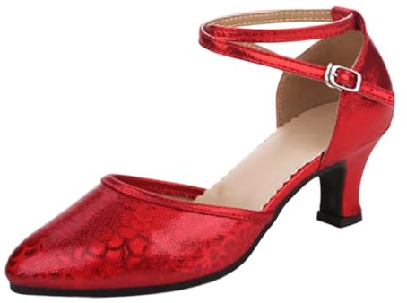 Botas de goma Zapatos de baile latinoamericanos Zapatos de baile estándar Zapatos de baile de carnaval con cinta adhesiva, rojo, 38 EU
