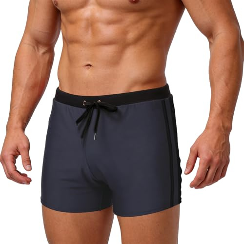 BBXWANG Swimming Shorts Men Quick Dry Mens Swimming Trunks Stretchy Beach Board Short Boxer Swimwear with Drawstring (UK, Alpha, M, Regular, Regular, Dark Gray + Black)