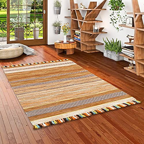 Natur Teppich Bauwolle Kelim Kalleen Beige in 6 Größen