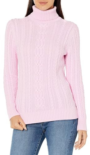 Amazon Essentials Jersey de Cuello Vuelto y Punto Cable de Tipo Pescador (Disponible en Tallas Grandes) Mujer, Rosa Claro, L
