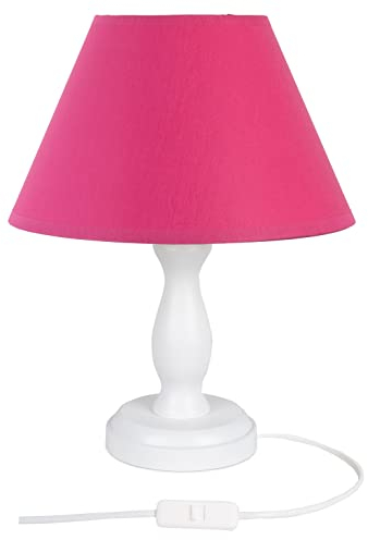 Hellux Nachtlicht Baby aus Holz | LED Tischlampe Kinderzimmer im klassischen Stil | Nachttischlampe Kinder 28x18x18 cm für Babyzimmer | Kinder Lampe E27 (Weiß/Rosa)