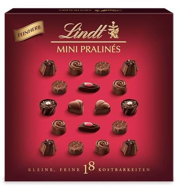 Lindt Schokolade - Feinherbe Mini Pralinés | 90 g | Pralinen-Schachtel mit je 18 Pralinen in 6 köstlichen Sorten | Pralinengeschenk | Schokoladengeschenk