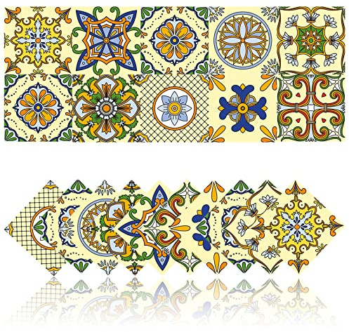20 Uds Pegatinas para Azulejos de Cocina Pegatinas para Azulejos de Baño Decoración de Pared Mosaico Impermeable de PVC Estilo Retro (20x20cm,Amarillo)