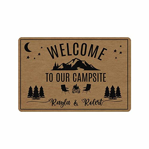 Custom Camper Door Mats with Name, Personalized Welcome to Our Campstie Camper Doormat, Customized Camping Rv Rugs, Accessories for Travel Trailers Motorhomes Inside or Outside, 24x16 Inches