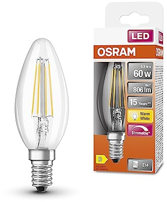 Osram LED SuperStar Classic B60 Dimmbare LED Lampe für E14 Sockel, Kerzenform, FIL, 806 Lumen, warmweiß (2700K), Ersatz für herkömmliche 60W Glühbirnen, 1er-Pack