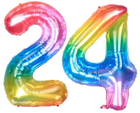 Ponmoo 40 inches Foil Balloons Numbers 24/42 Neon Rainbow (101cm), Inflatable Helium or Air, Giant Balloon Number 0-9, 10-29, 30-100, Grand Balloons for Anniversary Wedding Birthday Party Decoration