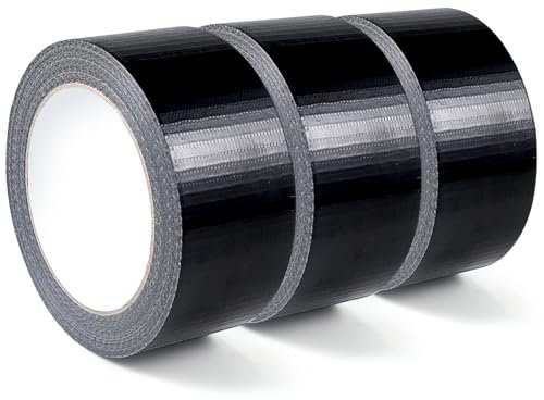 Siumir 3 Piezas Cinta Americana Negra, 30m x 48mm, Cinta impermeable de tela, Cinta americana extrafuerte apta para sellado, refuerzo y restauración