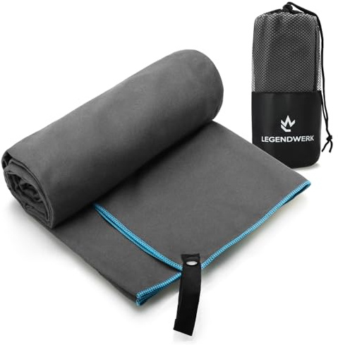 Legendwerk® Serviette en Microfibre 160x80 cm – légère et séchage Rapide – idéale pour Sport, Sauna, Plage & Voyage – avec Boucle et Sac – Ultra absorbante et compacte