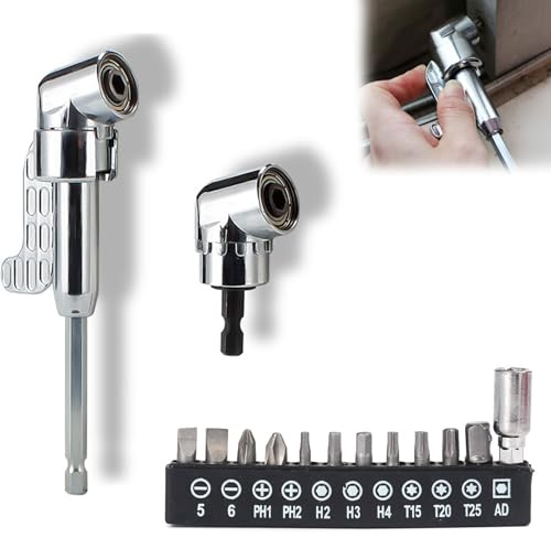 2 Pezzi Cacciavite Angolare (Lungo + Corto), 2026 Attacco Angolare per Avvitatore a Batteria con Punta Multi-Funzione Bend Screwdriver, Punta Angolare per Garage lavoratori Edili