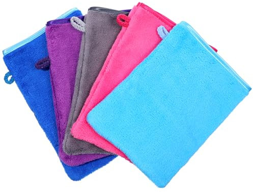 Giantree 5Stück Waschlappen Microfaser, Frottee Waschhandschuhe, Waschhandschuhe aus Korallensamt Wiederverwendbare Weiches Gesichtshandschuh Starke Wasseraufnahme für Baden Abschminken Gesichtswasche