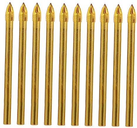 DIYEAH 3 Set Trapano Strumento Di Foratura A Croce Strumento Di Perforazione Apri Fori Punta Per Piastrelle Con Testa A Croce Apri Foro Testa A Croce Lega Golden 10 Pezzi*3