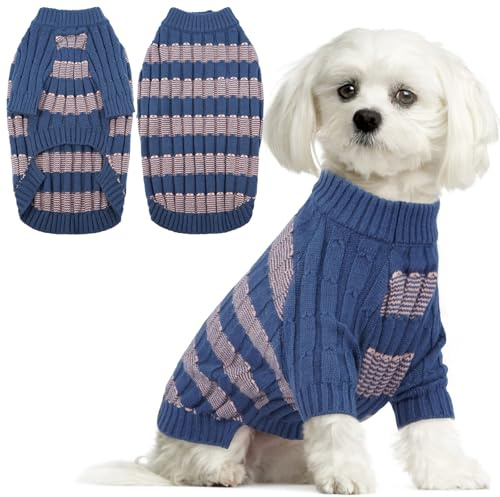 Hjumarayan Maglione Cane, Caldo Maglione per Bulldog Francese Maglioncino Cane Taglia Media, Maglioncini Invernale per Cani Comodo Strisce Maglioni con Stile, Blu M