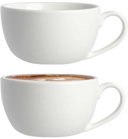UNIQUE HOME LIVING Cappuccino Cups Set of 2, White Porcelain Cappuccino Cups with Handle, Large 320ml Coffee Mug Set for Cappuccino, Latte, Espresso & Americano, Microwave and Dishwasher Safe