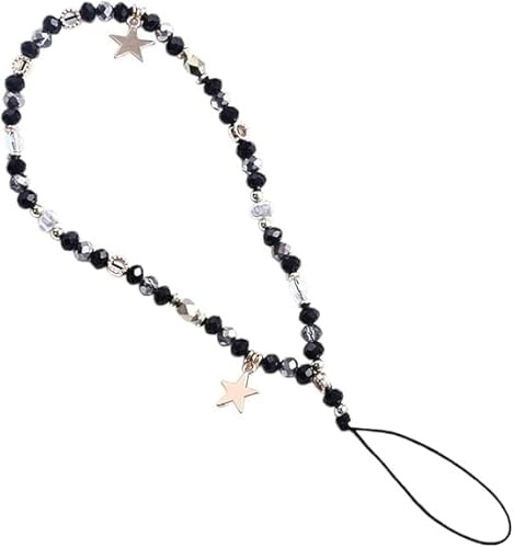 Czhotg Black Five-Pointed Star Pendant Beaded Strap, Cute Mobile Phone Strap Detachable Lanyard, Decor and Cell Phone Charms, Car Keychain