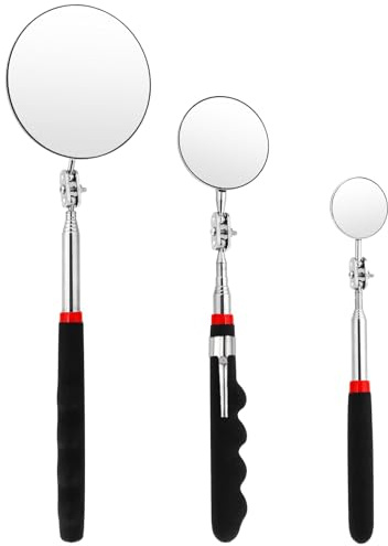 Helweet Set di Specchi di Ispezione, Specchietto Telescopico,Specchio Telescopico per Ispezione con Rotazione a 360 Gradi, per l'ispezione dei Veicoli, 3 Pezzi