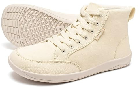 HOBIBEAR Zapatillas Barefoot Unisex, Puntera Ancha, Caña Alta de Lona | Puntera Amplia,Sin Soporte de Arco,Lona Transpirable,Suela Flexible Antideslizante,Lavables a Máquina,Cordones,Caminar