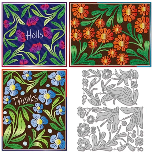 GLOBLELAND Fresh Picked Flowers Cutting Dies for Card Making Thanks Plants Die Cuts Florals Leaves Background Metal Die Cut Dies for DIY Scrapbooking Embossing Photo Album Craft Decor