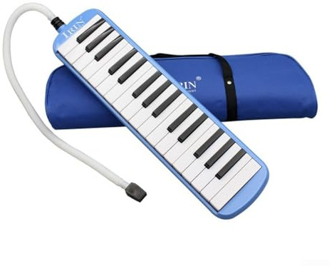Compacto para teclado musical de 32 teclas, juego de melódica perfecto para uso doméstico o aula, incluye varias opciones de boquilla (azul)