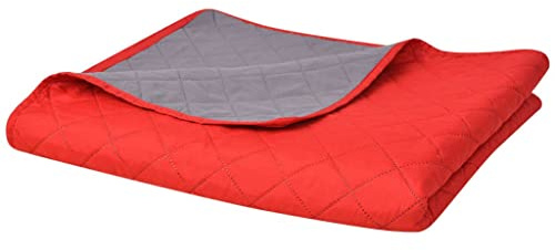 Copriletto Trapuntato Double-Face in Microfibra, Design a Rombi per Calore e Comfort, Copriletto trapuntato, biancheria da letto, Adatto per Camera da Letto, Rosso/Grigio, 170x210 cm