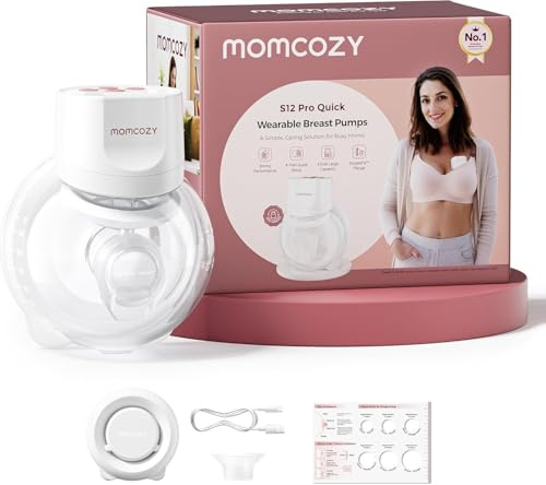 Momcozy S12 Pro Quick Tiralatte Elettrico a Mani Libere, Indossabile e Wireless con Flangia da 24mm DoubleFit™, 3 Modalità e 9 Livelli, Display Intelligente, Portatile, 1 Pezzo, Bianco