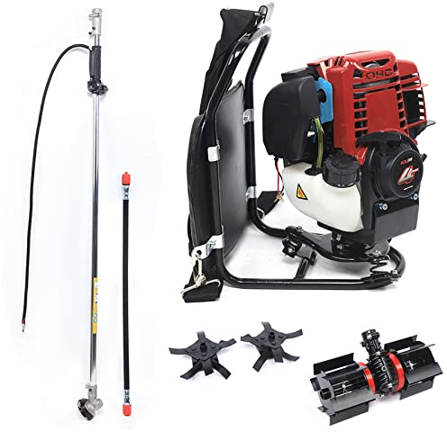 Aohuada Benzin Rasenmäher Vertikutierer Freischneider Rucksack Typ Motorsense Multifunktion TBG140 Tragegurt Benzinmäher Luftgekühlter Einzylinder 4-Takt 1KW 4500-8500U / min