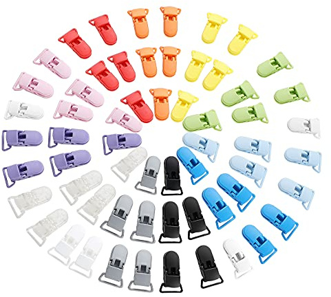 60 Pieces Pacifier Clips Holders Plastic Suspender Clips for Pacifiers for DIY Teething Toys Baby Blankets Bib,12 Colors
