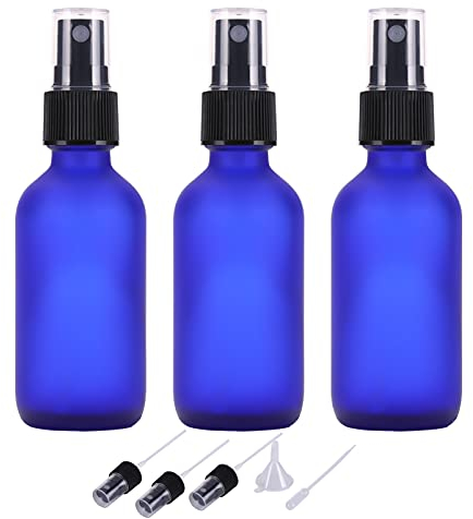 LIYUABU 60ml Frosted Blue Empty Glass Spray Bottles,Small Fine Mist Atomiser Refillable Reusable Travel Spray Bottles for Essential Oil,Hair,Aromatherapy,Perfumes,Cleaning(3 Pack)