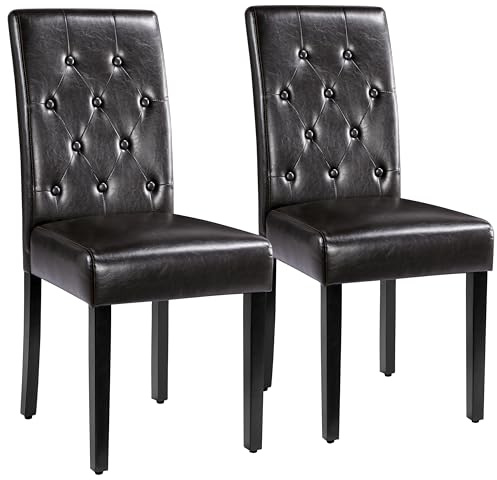 Yaheetech Juego de Sillas de Comedor Sillas Pack 2 de Salón Piel Sintética Sillas Acolchadas con Respaldo Patas de Madera Silla Comedor Capacidad 135 KG Marrón Oscuro
