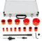 Lochsäge Set Bi-metall 17 tlg Lochbohrer Ø 19-76mm Dosenbohrer mit 2 Dornen, 2 Zentierbohrer, 2 Inbusschlüssel, Adapter im Koffer für Weichmetall Holz PVC Kunststoff (Rot)