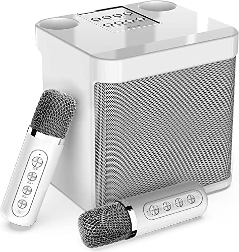 Altavoz Karaoke 2 Microfonos Inalambricos, Karaoke Profesional con Micrófonos Inalámbricos para Karaoke, Portátil Karaoke para televisión para Fiestas, Actividades, Soporta Bluetooth, AUX, USB/TF