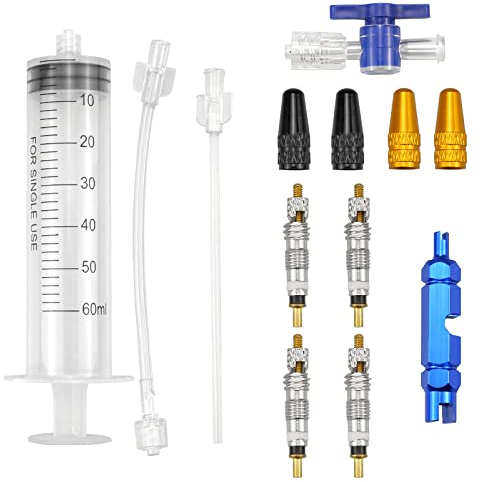 wocpvm 60ml Cycling Syringe Kit Bike French Valve Core Removal Tool Presta Valve Core Remover Tubeless Tire Sealant Injector with Bike Valve Core Removal Tool for Bike