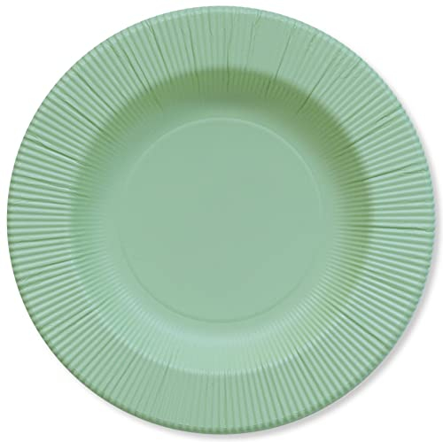 Platos hondos de papel mate a rayas, color verde salvia, 25,5 cm, 8 unidades