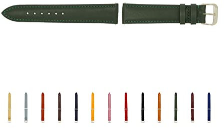 SELVA Uhrenarmband, 14-24 mm, Leder, zum Wechseln, Ersatzarmband für Smartwatch, Made in Germany, Größe:24 mm, Farbe:Forstgrün mit silberner Schließe